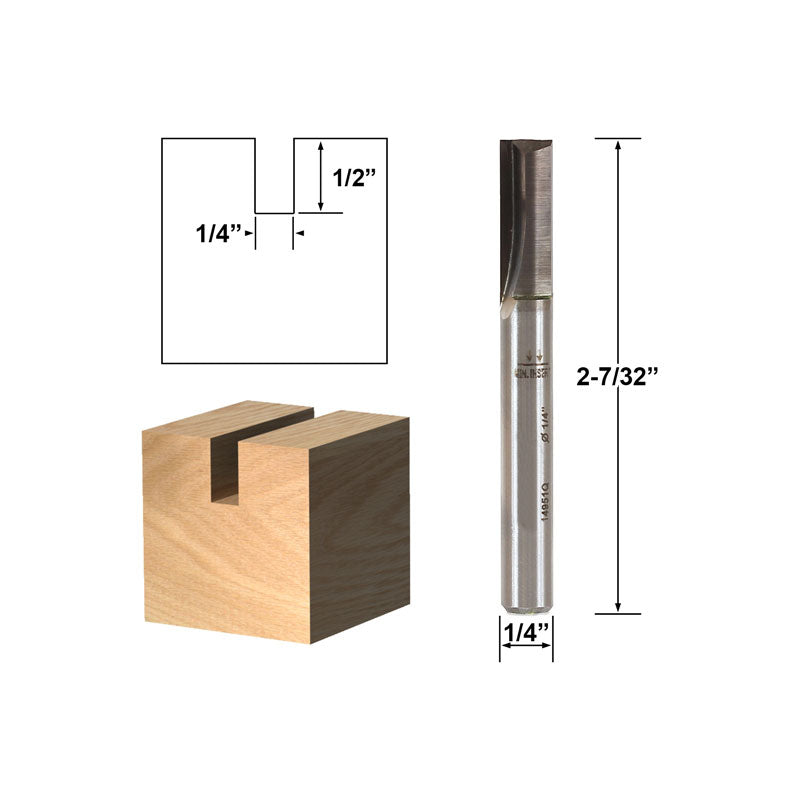 Solid Carbide Insert Straight 1/4" Dia. X 3/4" Length 1/4" Shank Router Bit