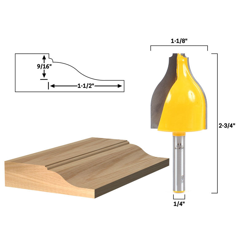 Panel Raiser Vertical Ogee Bead 1/4" Shank Router Bit