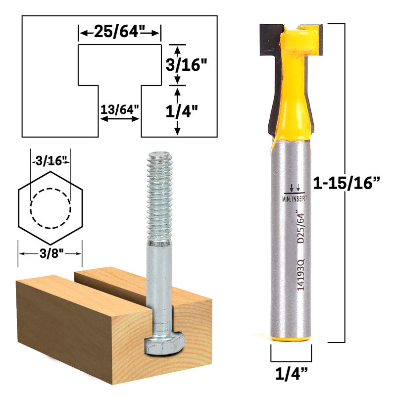 T Slot 1/4" Shank Router Bit 3 Bit Set