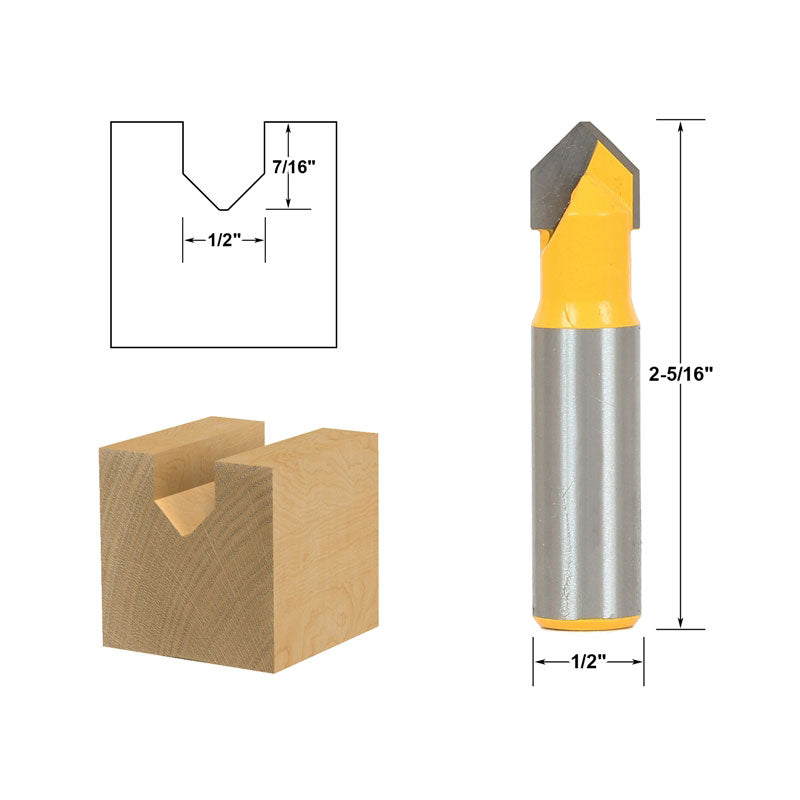 V Groove Sign Lettering 1/2" x 7/16" 1/2" Shank Router Bit