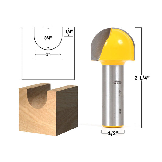 1" Diameter Core Box 1/2" Shank Router Bit