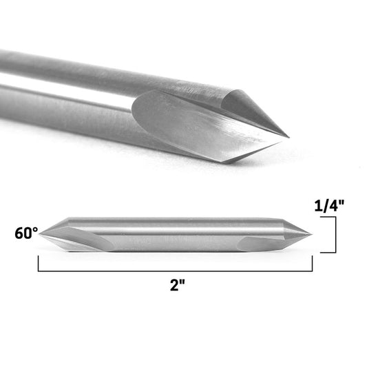 60 Degree Double Ended V Groove Solid Carbide 1/4" Shank Router Bit