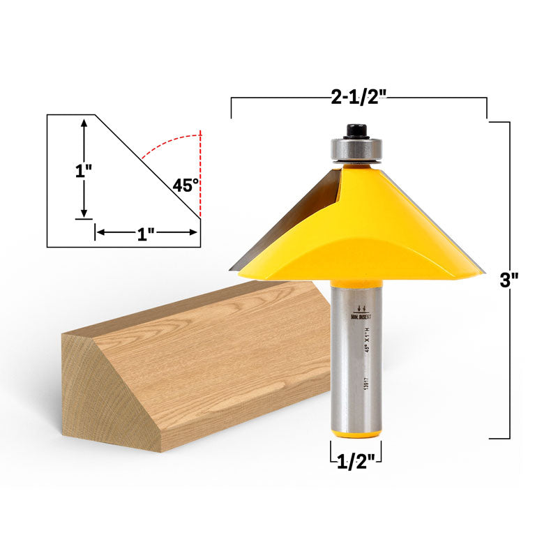 45 Degree Chamfer Edge Forming 1/2" Shank Router Bit