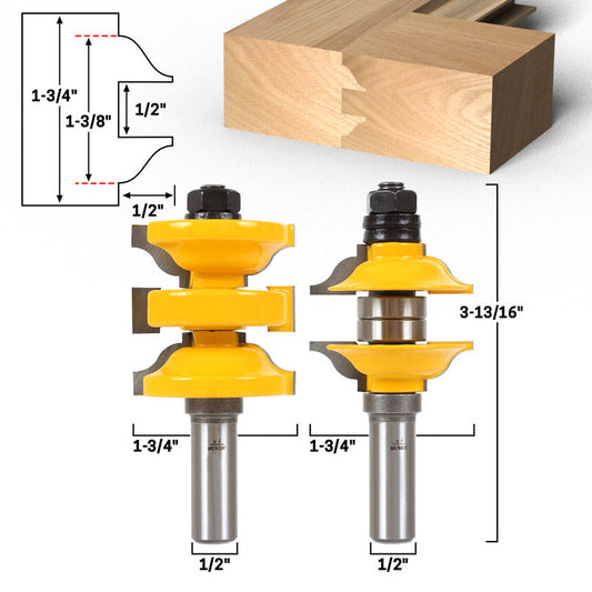 Ogee 2 Bit Entry Door Rail and Stile 1/2" Shank Router Bit Set