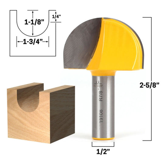 1 3/4" Diameter Core Box 1/2" Shank Router Bit