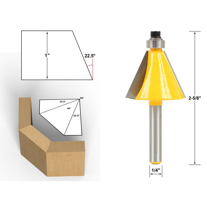 22.5° Chamfer & Bevel Edging 1/4" Shank Router Bit