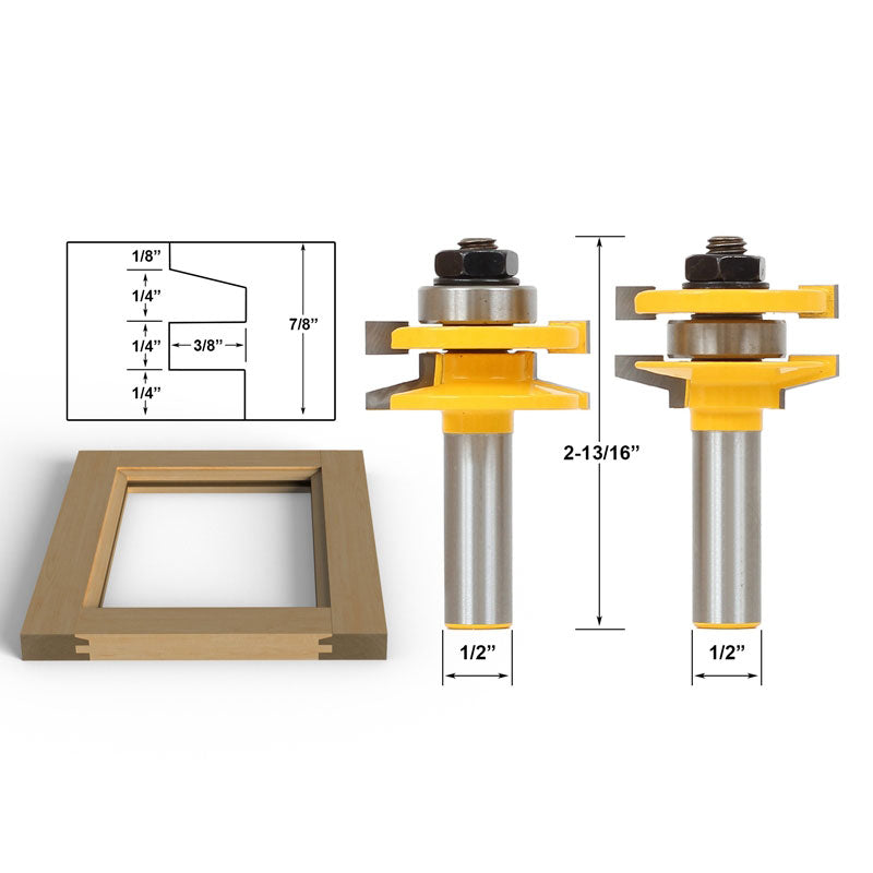 Bevel 2 Bit Rail and Stile 1/2" Shank Router Bit Set