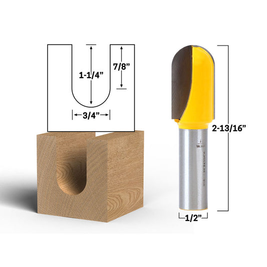 3/4" Diameter Core Box 1/2" Shank Router Bit