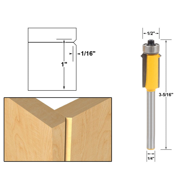 V Notch Flush Trim Face Frame 1/4" Shank Router Bit