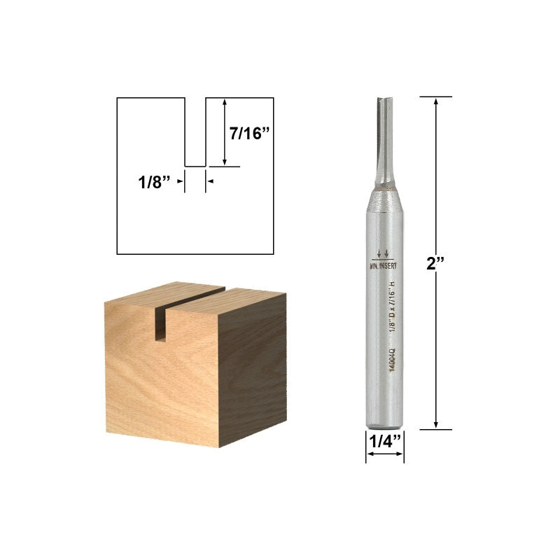 Solid Carbide Insert Straight 1/8" Dia. X 3/8" Length 1/4" Shank Router Bit