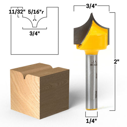 4 Bit Set Point Cutting Round Over Groove 1/4" Shank Router Bit