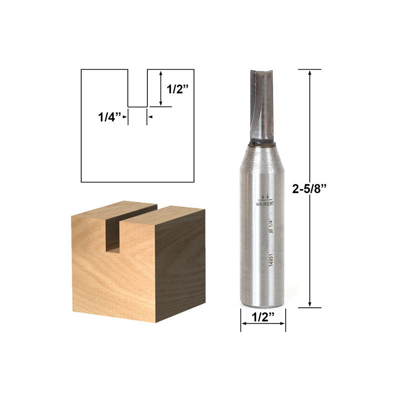 Solid Carbide Insert Straight 1/4" Dia. X 1/2" Length 1/2" Shank Router Bit