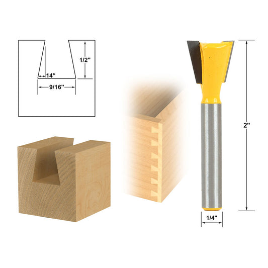 14° X 9/16" Dovetail 1/4" Shank Router Bit