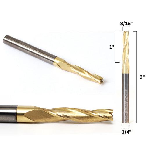 3/16" Tapered Upcut Spiral ZRN Coated 1/4" Shank CNC Router Bit