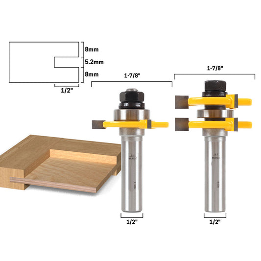 1/4" Plywood 2 Bit 1/2" Shank Tongue and Groove Router Bit Set