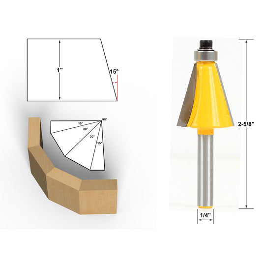 15° Chamfer & Bevel Edging 1/4" Shank Router Bit