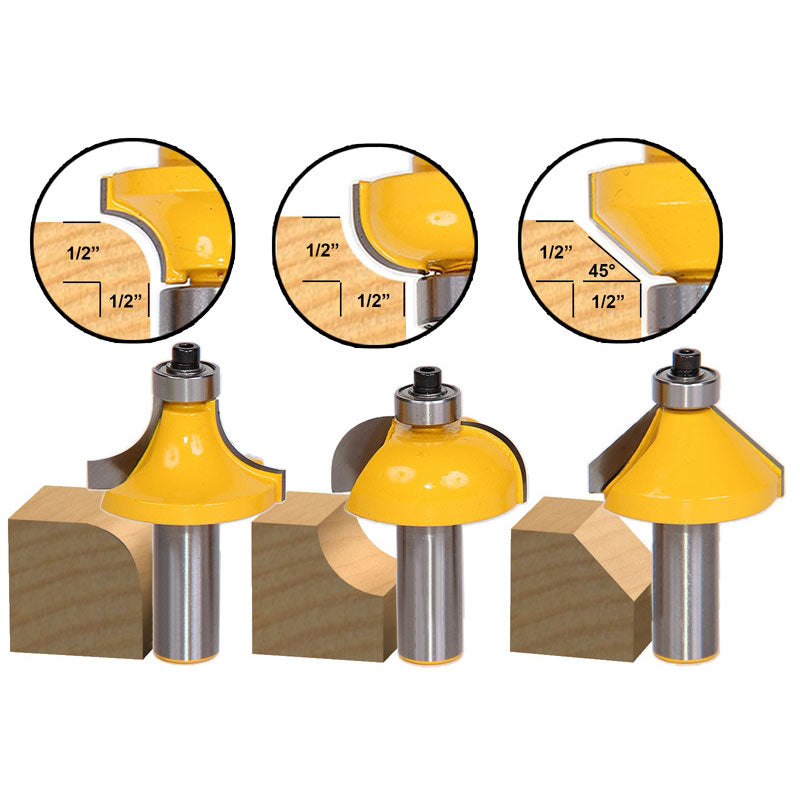 3 Bit Large Roundover Cove and Chamfer Edging Router Bit Set