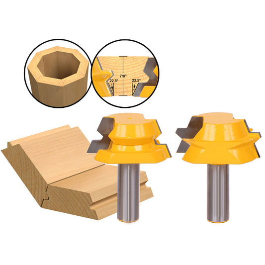 Lock Miter Router 22.5 Degree Glue Joinery 1/2" Shank Router Bit Set