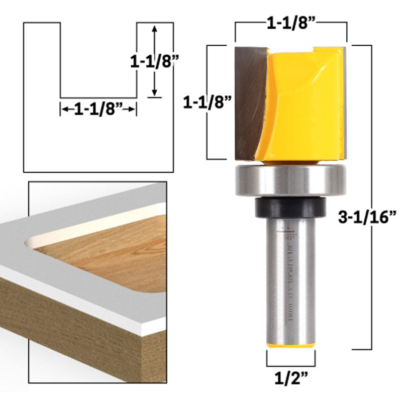 Flush Trim Template 1 1/8" Diameter 1/2" Shank Router Bit