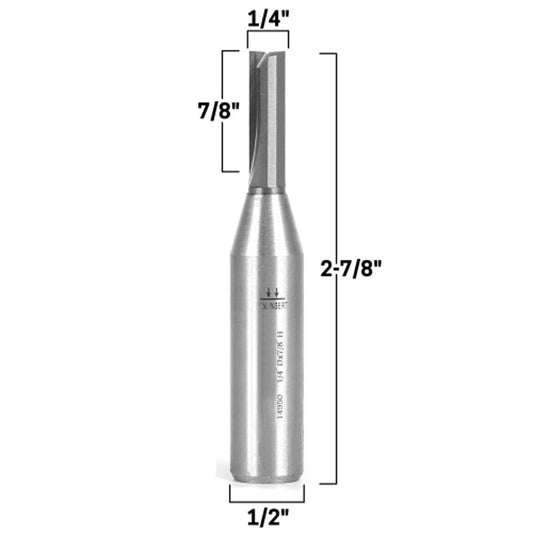 1/4" Diameter Solid Carbide Insert Straight 1/2" Shank Router Bit