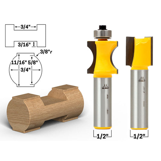 2 Bit 1/2" Shank Log Cabin Building Block Toy Router Bit Set