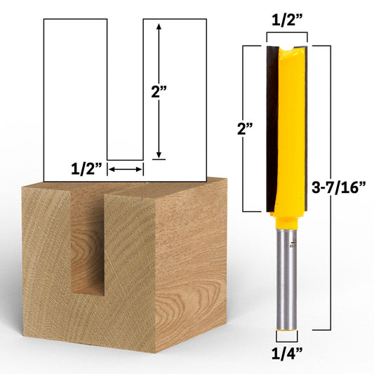 1/2" Diameter X 2" Height Straight 1/4" Shank Router Bit