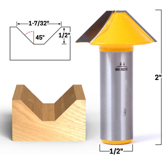 45° V Groove Flat Bottom 1/2" Shank Router Bit