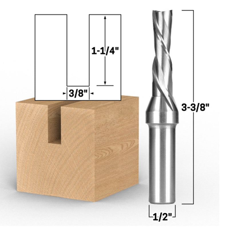 3/8" Diameter 2 Flute Downcut Spiral End Mill 1/2" Shank CNC Router Bit