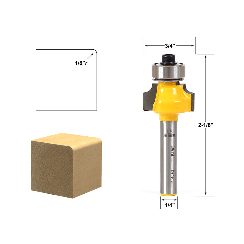 Round Over Edge Forming 3 Bit Set 1/4" Shank Router Bit