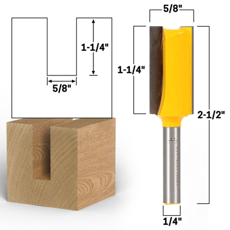 5/8" Diameter X 1 1/4" Height Straight 1/4" Shank Router Bit