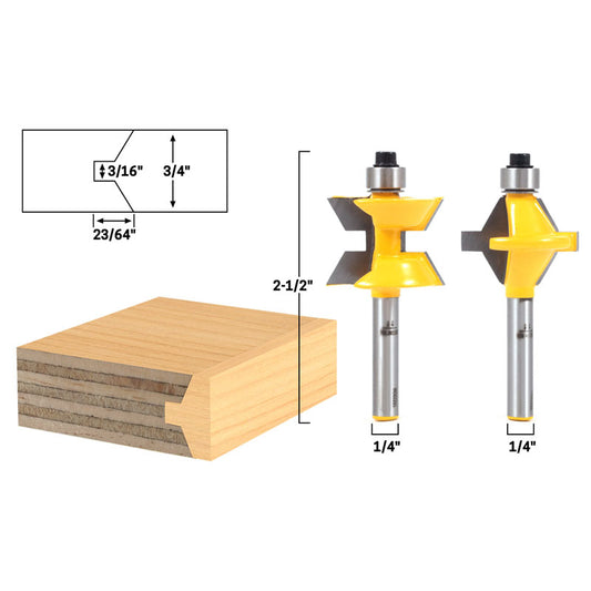 Small 2 Bit Tongue and Groove Edge Banding 1/4" Shank Router Bit Set