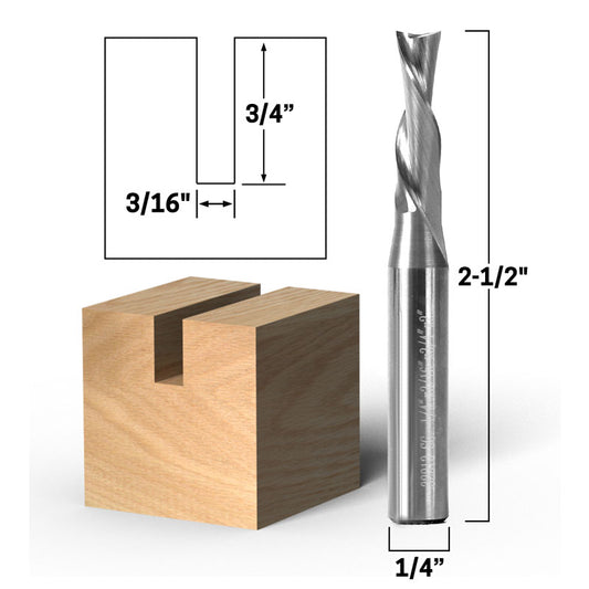 3/16" Dia. 2 Flute Downcut Spiral End Mill 1/4" Shank CNC Router Bit