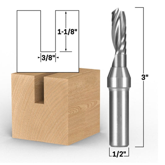 3/8" Diameter O Flute Upcut Spiral End Mill 1/2" Shank CNC Router Bit