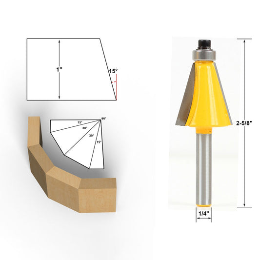 15° Chamfer & Bevel Edging 1/4" Shank Router Bit