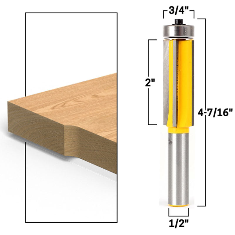 4 Flute Flush Trim 1/2" Shank Router Bit 2" Cutting Length