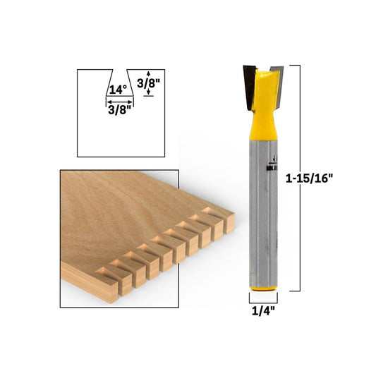 14° X 3/8" Dovetail 1/4" Shank Router Bit