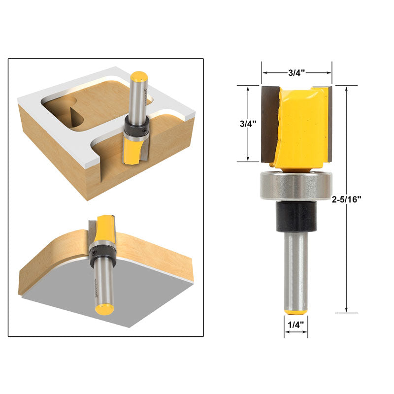 4 Bit 3/4" Diameter Flush Trim Template 1/4" Shank Router Bit Set