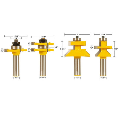 4 Bit Tongue & Groove and V Notch 1/2" Shank Router Bit Set