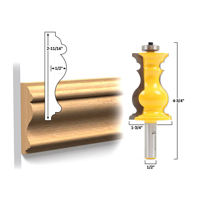 Elaborate Chair Rail Molding 1/2" Shank Router Bit