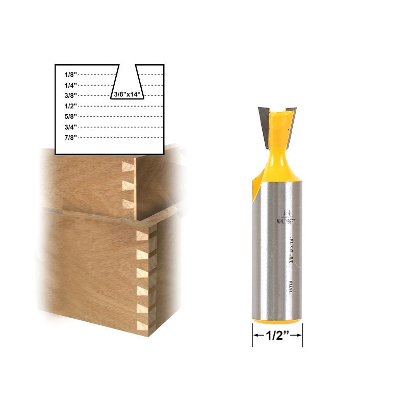 Dovetail 3/8" x 14° 1/2" Shank Router Bit