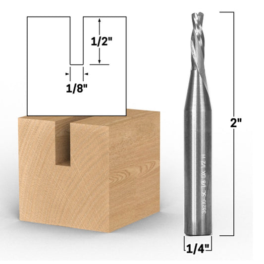 1/8" Dia. 2 Flute Low Helix Downcut Spiral End Mill 1/4" Shank CNC Router Bit