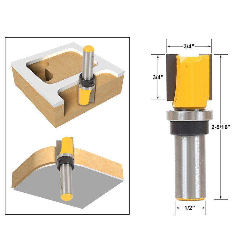 4 Bit 1/2" Shank 3/4" Diameter Flush Trim Template Router Bit Set