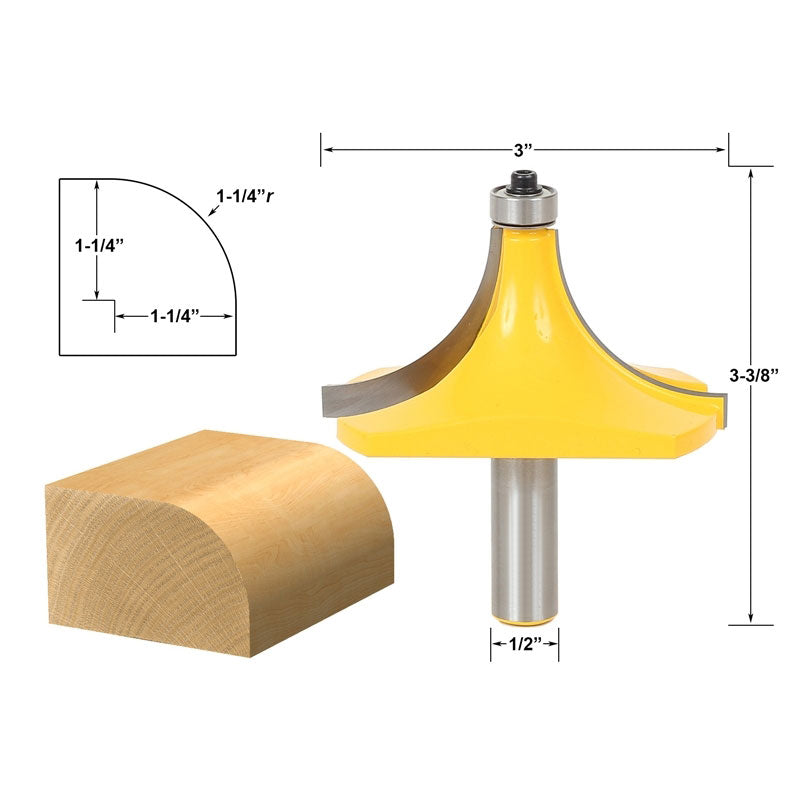 Round Over Edging 1 1/4" Radius 1/2" Shank Router Bit