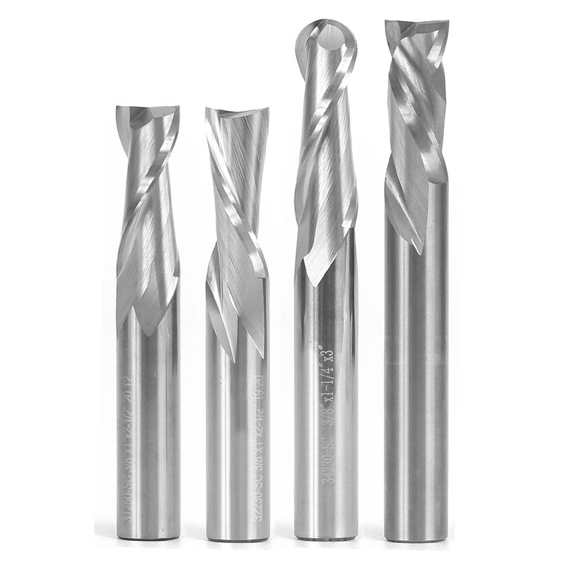 4 Bit 3/8" Shank Solid Carbide Endmill 3/8" Diameter X 1" Cutting Length CNC Router Bit Set