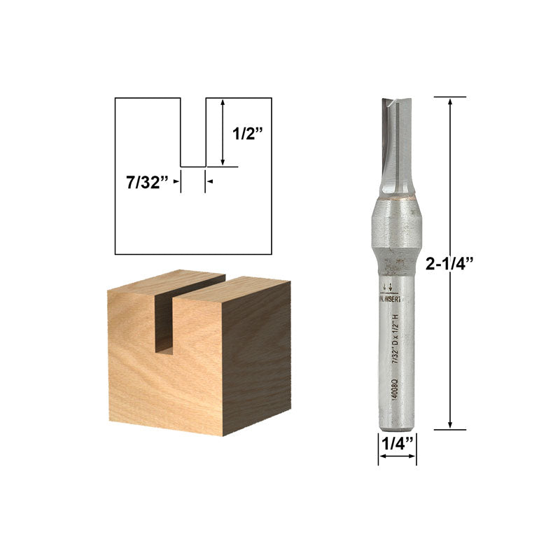 Solid Carbide Insert Straight 7/32" Dia. X 3/8" Length 1/4" Shank Router Bit