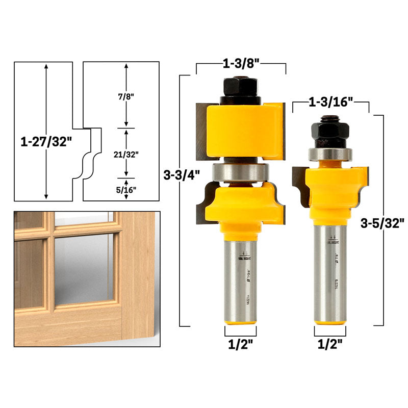 Ogee 2 Bit Window Sash 1/2" Shank Router Bit Set