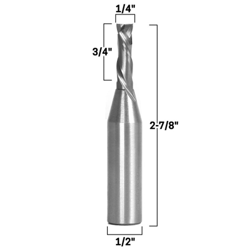 2 Flute Compression Cut Spiral End Mill 1/4" Diameter X 3/4" Cutting Length 1/2" Shank CNC Router Bit