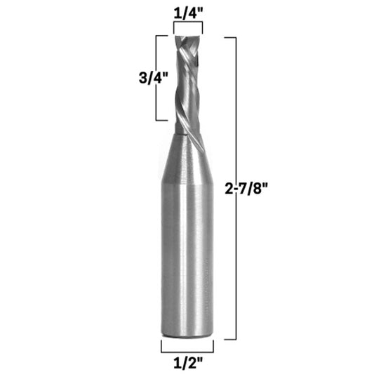 2 Flute Compression Cut Spiral End Mill 1/4" Diameter X 3/4" Cutting Length 1/2" Shank CNC Router Bit