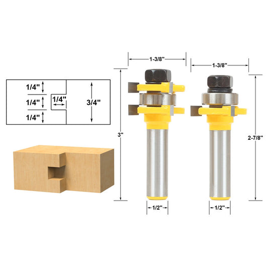 Tongue and Groove 1/4" x 1/4" 1/2" Shank Router Bit Set