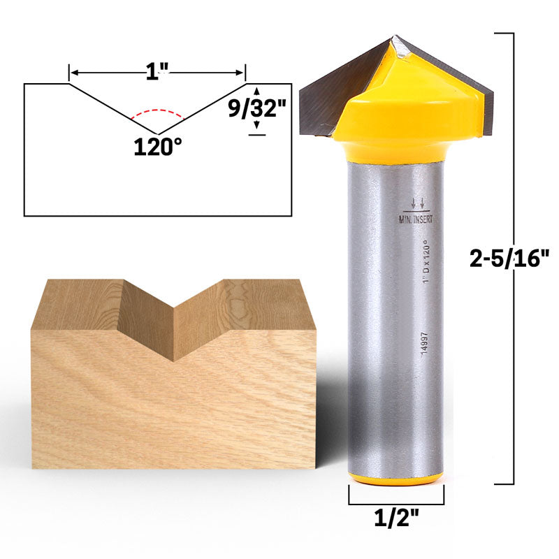 120 Degree X 1" Diameter V Groove 1/2" Shank Router Bit